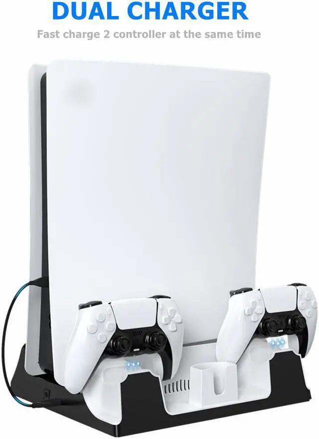 Alt view image 3 of 7 - PS5 multifunctional Cooling Stand with Charging Station and Suction Cooling Fan, Dual Controller Wireless Charger Station, Charging Dock Station and Game Slots