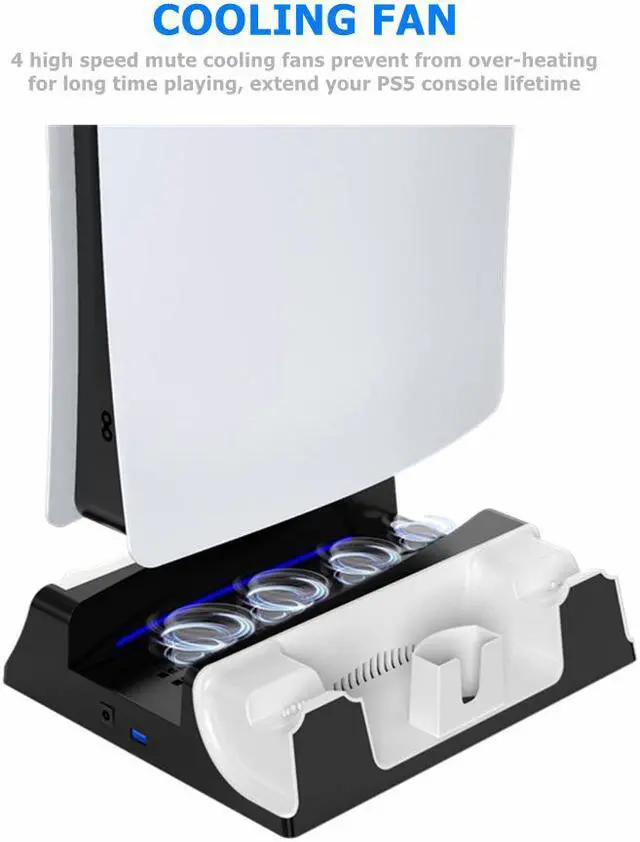 Alt view image 5 of 7 - PS5 multifunctional Cooling Stand with Charging Station and Suction Cooling Fan, Dual Controller Wireless Charger Station, Charging Dock Station and Game Slots