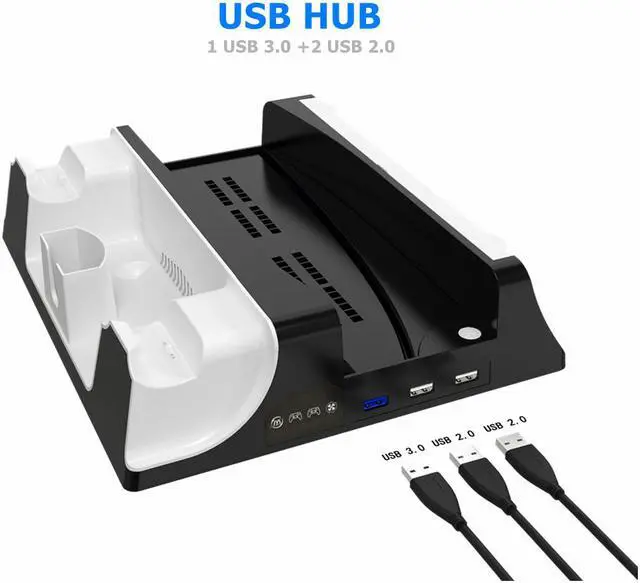 Alt view image 2 of 7 - PS5 multifunctional Cooling Stand with Charging Station and Suction Cooling Fan, Dual Controller Wireless Charger Station, Charging Dock Station and Game Slots