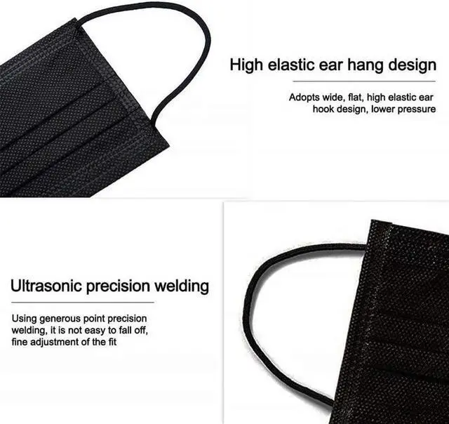 Alt view image 4 of 7 - 100 Pcs Disposable Protection Face Masks, 3 Ply Face Masks Black Disposable Mask Child