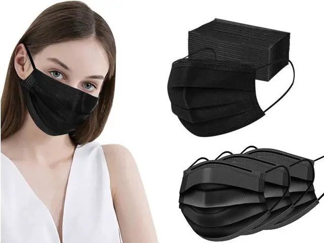 Main image of 100 Pcs Disposable Protection Face Masks, 3 Ply Face Masks Black Disposable Mask Adult