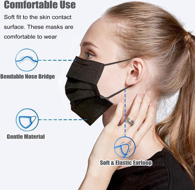 Alt view image 2 of 7 - 200 Pcs Disposable Face Masks, 3 Ply Disposable Face Mask for Men & Women Black
