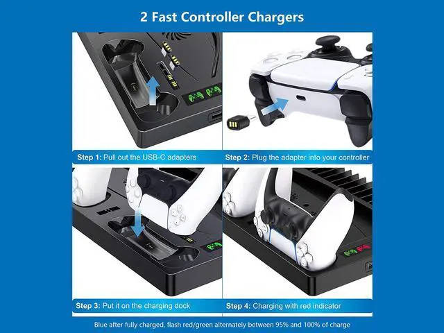 Alt view image 5 of 7 - PS5 Cooling Fans Stand With Headphone Vertical Stand,, 1 Headset Holder, 2 Controller Chargers, 15 Game Cd Slots, And 1 Media Remote Control Base, Cooling Base For PlayStation 5 Black