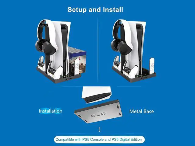 Alt view image 4 of 7 - PS5 Cooling Fans Stand With Headphone Vertical Stand,, 1 Headset Holder, 2 Controller Chargers, 15 Game Cd Slots, And 1 Media Remote Control Base, Cooling Base For PlayStation 5 Black