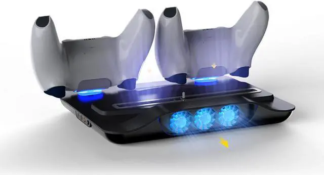 Alt view image 7 of 7 - ROME CARE PS5 Cooling Stand with Suction Cooling Fan and Dual Controller Charger Station for Playstation 5 PS5 Console, Suction Cooler Fan with Charging Dock Station Black