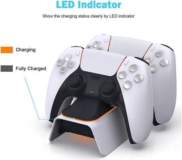 Alt view image 4 of 7 - ROME CARE PS5 Controller Charger, Fast Charging AC Adapter, Dualsense Charging Station Dock for Dual Playstation 5 Controllers with LED Indicator, White