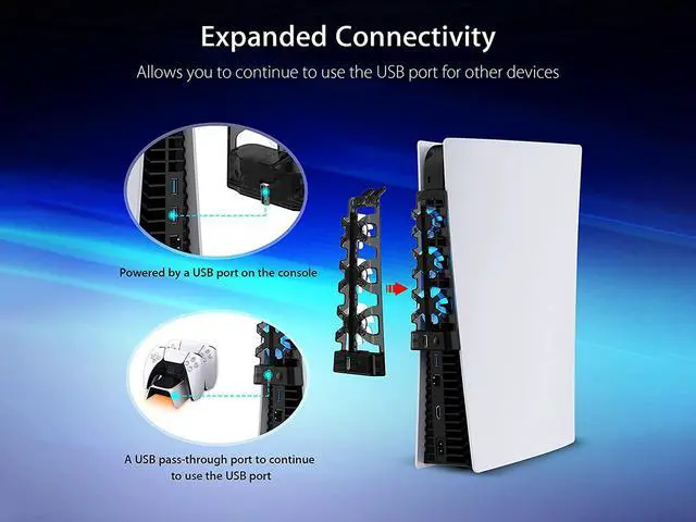 Alt view image 3 of 7 - ROME CARE PS5 Accessories Cooling Fan with LED Light, Horizontal Compatible with Both Disc and Digital Editions, Efficient Cooling System, Adjustable Fans Speed Levels