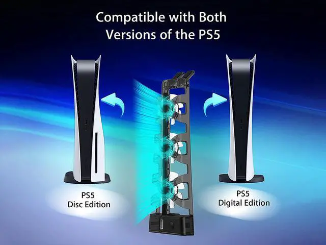 Alt view image 5 of 7 - ROME CARE PS5 Accessories Cooling Fan with LED Light, Horizontal Compatible with Both Disc and Digital Editions, Efficient Cooling System, Adjustable Fans Speed Levels