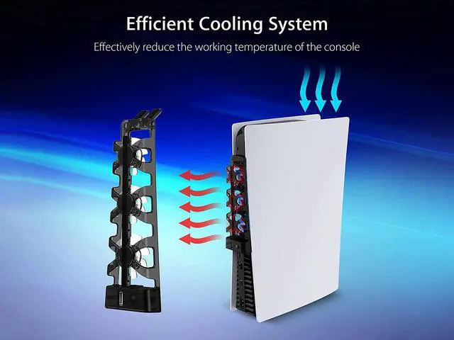 Alt view image 2 of 7 - ROME CARE PS5 Accessories Cooling Fan with LED Light, Horizontal Compatible with Both Disc and Digital Editions, Efficient Cooling System, Adjustable Fans Speed Levels