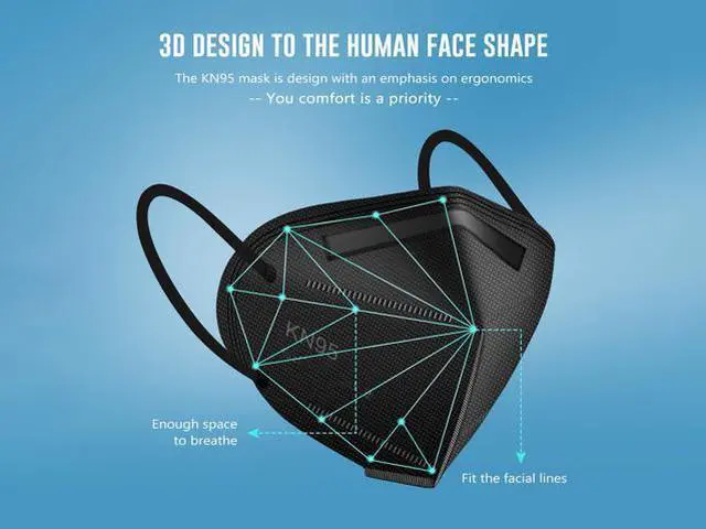 Alt view image 3 of 7 - 50PCS Protective Face Mask, 5-Layer Breathable Protective Mask with Elastic Earloop and Nose Bridge Clip, Disposable Respirator Protection Against Black