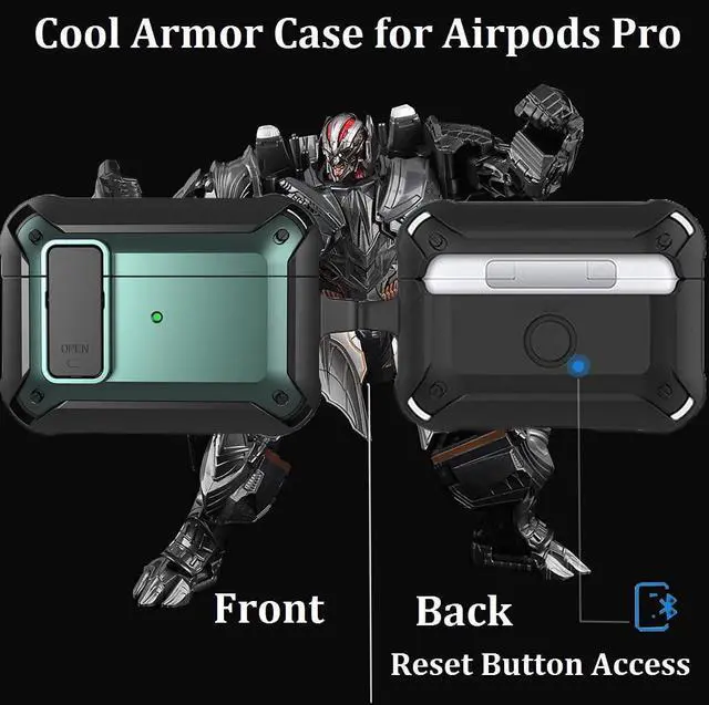 Alt view image 3 of 6 - Rome Care For AirPods Pro Case Cover For Men With Lock, Military Armor Series Full-Body Airpod Pro Case With Keychain Cool Air Pod Pro Shockproof Protective Case For AirPods Pro 2019, Black/Green