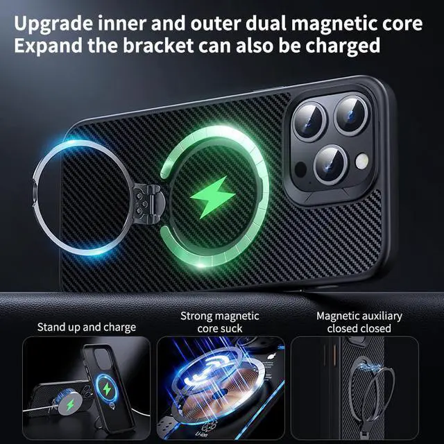Alt view image 2 of 5 - ROME CARE Case For iPhone 15 Plus Series [360° Multi-Functional Stand]  [Compatible with Magsafe] Military Drop Protection Non-Yellowing Magnetic 15 Series Slim Thin Phone Case for Men Women - Black