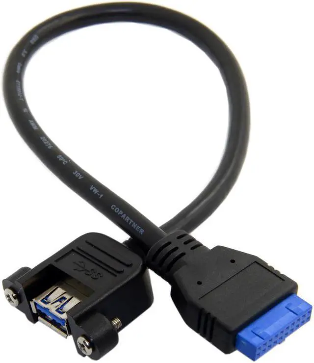Alt view image 4 of 4 - CYDZ Female USB 3.0 Single Port A Screw Mount Type to Up Angled Motherboard Header 20pin Cable 25cm