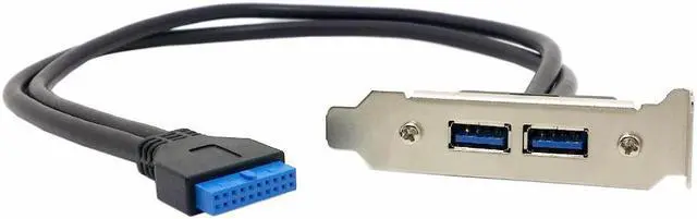 Alt view image 2 of 4 - CYDZ USB 3.0 Female Back panel Dual Port to Motherboard 20pin Cable with Low Profile 95mm Height PCI Bracket 40cm