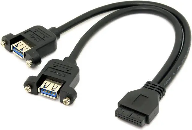 Main image of Motherboard 20pin Header cable Black to USB 3.0 Dual Ports A Female Screw Mount Type