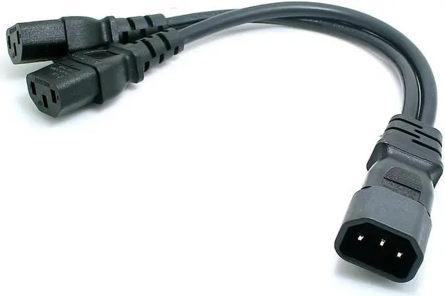 Alt view image 2 of 4 - CYSM CY Single C14 to Dual 5-15R Short Power Y Type Splitter Adapter Cable Cord