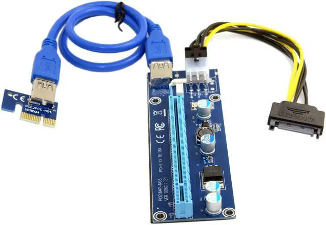 Main image of 16x Mining Machine Enhanced Extender Riser Adapter with USB 3.0 & 6Pin Power Cable to PCI-E 1x