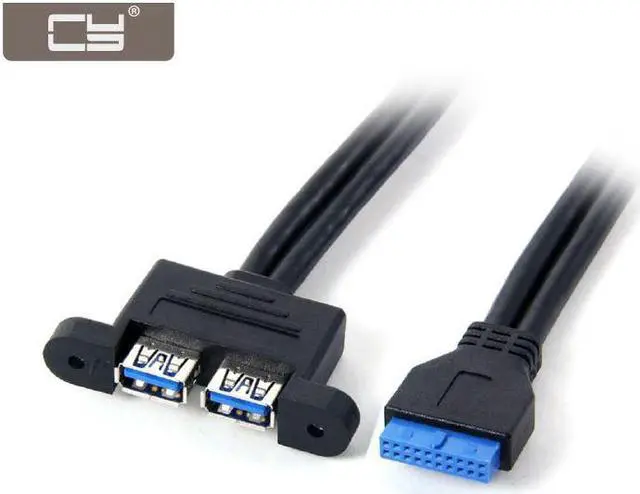 Main image of CYDZ  Dual Port USB 3.0 Female Screw Mount to Motherboard 20pin Header Cable 50cm w O Bracket