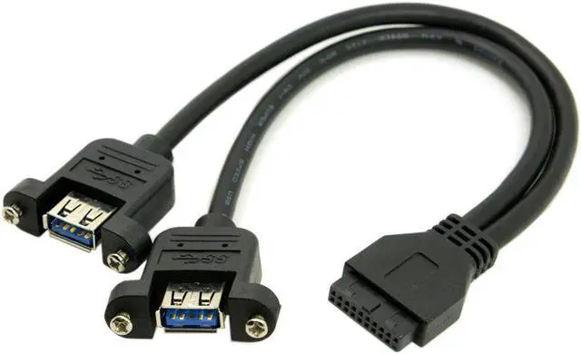 Alt view image 4 of 4 - Motherboard 20pin Header cable Black to USB 3.0 Dual Ports A Female Screw Mount Type