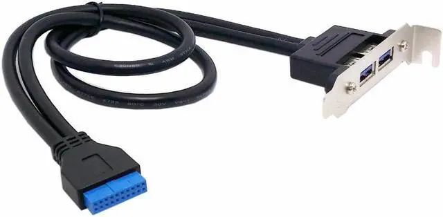 Alt view image 3 of 4 - CYDZ USB 3.0 Female Back panel Dual Port to Motherboard 20pin Cable with Low Profile 95mm Height PCI Bracket 40cm