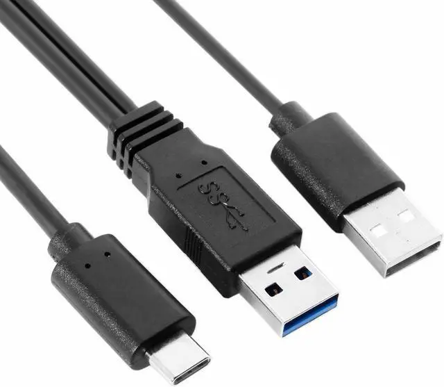 Alt view image 4 of 4 - CYDZ Type-C USB-C to USB 3.0 Male & USB 2.0 Dual Power Data Y Cable for Laptop & Hard Disk