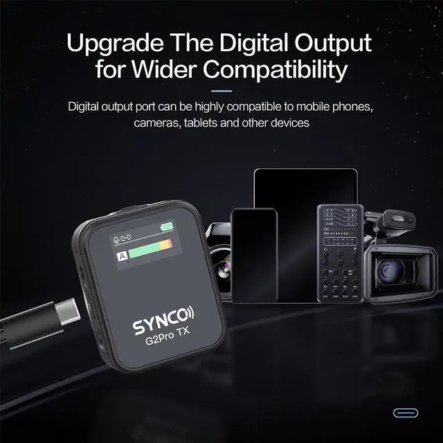 Alt view image 6 of 7 - SYNCO G2A2 Pro Microphone, Wireless Lavalier Microphone, 200m (656 ft) Range, 8 Hours Life, Compatible PC, Smartphone, DSLR, for Outdoor Video, News Interview, Vlogs