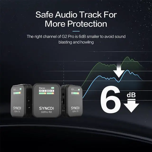 Alt view image 3 of 7 - SYNCO G2A2 Pro Microphone, Wireless Lavalier Microphone, 200m (656 ft) Range, 8 Hours Life, Compatible PC, Smartphone, DSLR, for Outdoor Video, News Interview, Vlogs