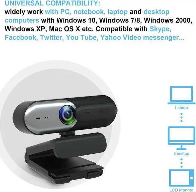 Alt view image 2 of 5 - 1080P Full HD Autofocus Webcam, CA602 USB Camera with Webcam Cover, Webcam for Video Calling and Recording for Desktop or Laptop