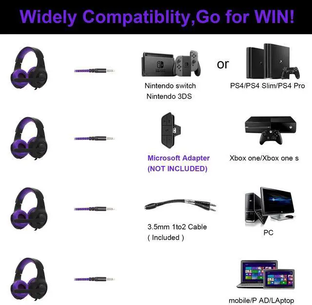 Alt view image 6 of 7 - PS4 Headset PC Gaming Headsets for Xbox One - AH68 3.5mm Wire Over Ear Headphone with Mic, Volume Control, Noise Isolating for Playstation4, Laptop,MP3, Smartphones, Tablet