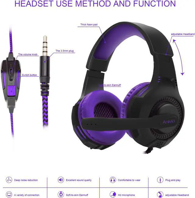Alt view image 3 of 7 - PS4 Headset PC Gaming Headsets for Xbox One - AH68 3.5mm Wire Over Ear Headphone with Mic, Volume Control, Noise Isolating for Playstation4, Laptop,MP3, Smartphones, Tablet