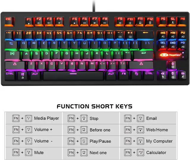 Alt view image 6 of 7 - Mechanical Keyboard 87 Keys Small Compact Multicolour Backlit -Anivia MK1 Wired USB Gaming Keyboard with Blue Switches, Metal Construction, Water Resistant for Windows MAC Laptop Game