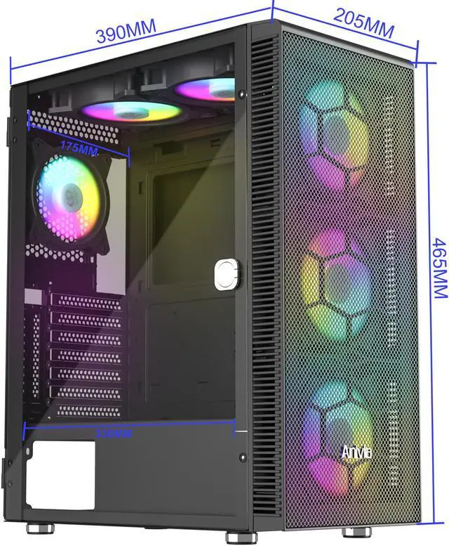 Alt view image 3 of 6 - Anivia ATX Mid-Tower PC Gaming Case, Pre-Installed 6PCS Rainbow LED Fans Opening Tempered Glass Panel & Mesh Front Panel Airflow Gaming PC Tower -USB3.0 - Support ATX,Micro ATX,ITX Black