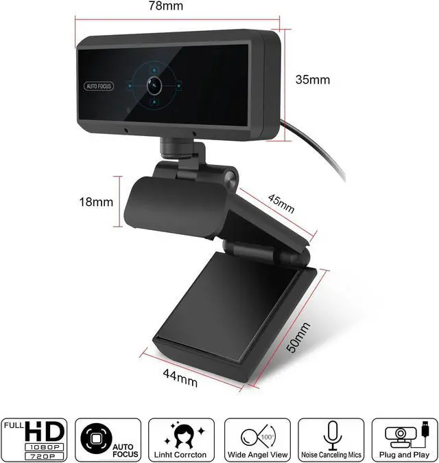 Alt view image 5 of 7 - Anivia 1080p HD Auto Focus Webcam, USB Desktop Laptop Camera, Mini Plug and Play Video Calling Computer Camera, Built-in Mic, Flexible Rotatable Clip