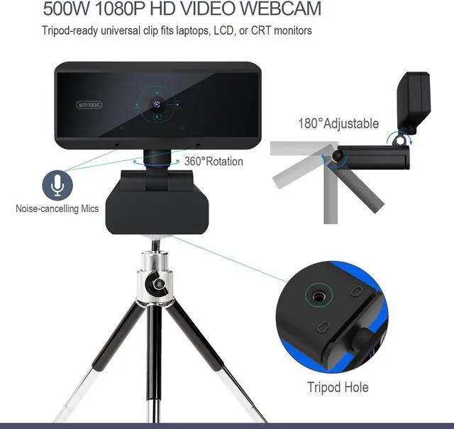 Alt view image 2 of 7 - Anivia 1080p HD Auto Focus Webcam, USB Desktop Laptop Camera, Mini Plug and Play Video Calling Computer Camera, Built-in Mic, Flexible Rotatable Clip