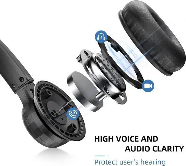 Alt view image 4 of 6 - Computer Headset with Microphone for Call Center, 3.5mm Jack Foldable Noice Canceling On-Ear Headphones for Laptop, Remote Meeting and Online Courses