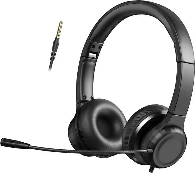 Main image of Computer Headset with Microphone for Call Center, 3.5mm Jack Foldable Noice Canceling On-Ear Headphones for Laptop, Remote Meeting and Online Courses