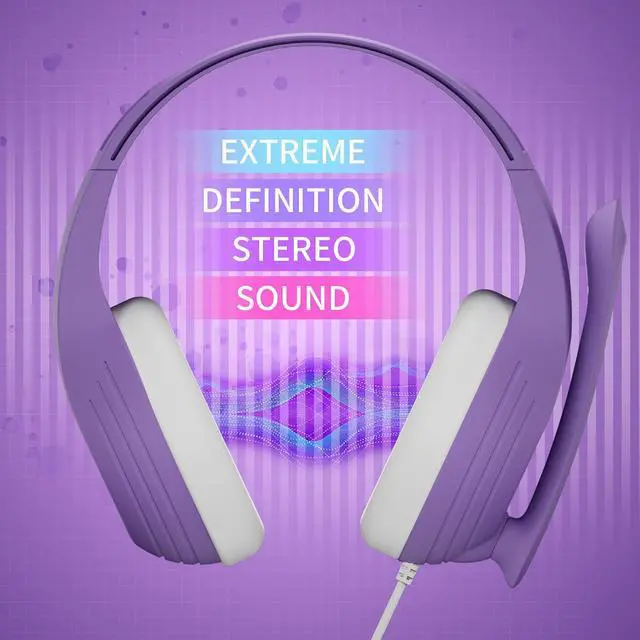 Alt view image 6 of 6 - A9 Pro Purple Headset with Microphone, Stereo Sound Wired Headphones for Women and Girls, Noise Cancelling Microphone with 3.5MM Jack