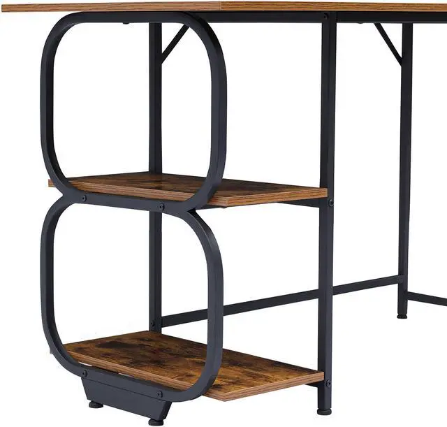 Alt view image 3 of 6 - Writing Computer Home Office Desk with 2 Storage Shelves on Left or Right Side, Industrial Simple Style Wood Table Metal PC Laptop Notebook 47", Rustic Brown + Black Frame