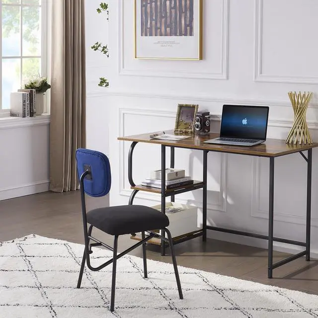 Alt view image 5 of 6 - Writing Computer Home Office Desk with 2 Storage Shelves on Left or Right Side, Industrial Simple Style Wood Table Metal PC Laptop Notebook 47", Rustic Brown + Black Frame