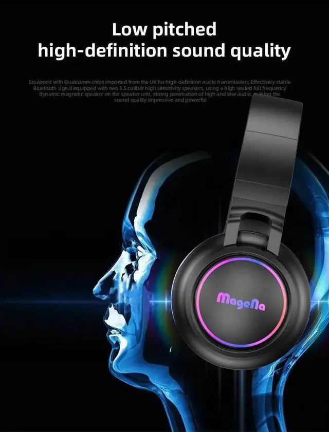 Alt view image 7 of 7 - Anivia Gaming Headset Bluetooth Over-Ear Headphones with RGB LED Light, Wireless and Wired 3.5mm AUX Mode, Superb Stereo Sound, Touch Control, Compatible with PC and Phones