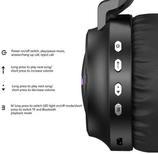 Alt view image 5 of 7 - Anivia Gaming Headset Bluetooth Over-Ear Headphones with RGB LED Light, Wireless and Wired 3.5mm AUX Mode, Superb Stereo Sound, Touch Control, Compatible with PC and Phones