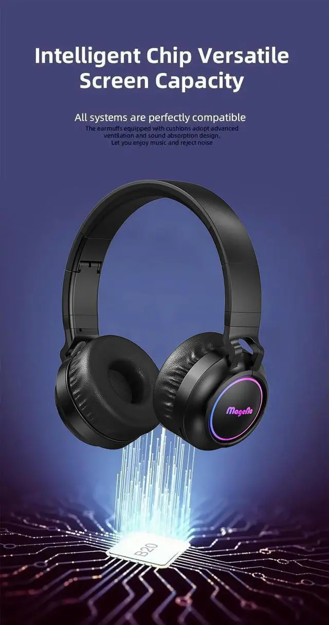 Alt view image 2 of 7 - Anivia Gaming Headset Bluetooth Over-Ear Headphones with RGB LED Light, Wireless and Wired 3.5mm AUX Mode, Superb Stereo Sound, Touch Control, Compatible with PC and Phones