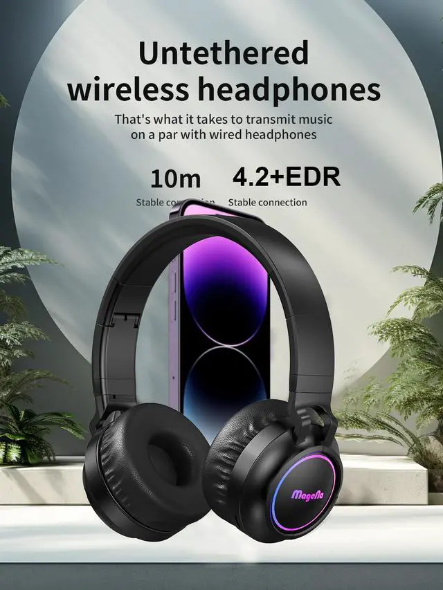 Alt view image 6 of 7 - Anivia Gaming Headset Bluetooth Over-Ear Headphones with RGB LED Light, Wireless and Wired 3.5mm AUX Mode, Superb Stereo Sound, Touch Control, Compatible with PC and Phones