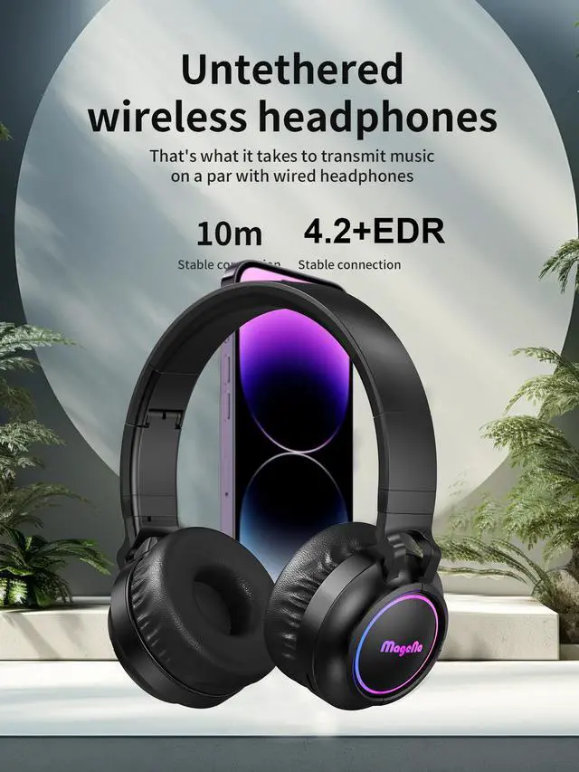 Alt view image 3 of 7 - Anivia Gaming Headset Bluetooth Over-Ear Headphones with RGB LED Light, Wireless and Wired 3.5mm AUX Mode, Superb Stereo Sound, Touch Control, Compatible with PC and Phones