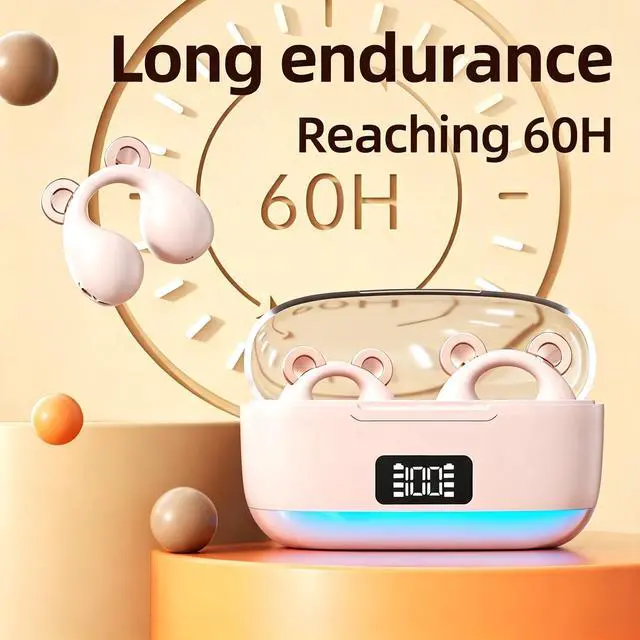 Alt view image 3 of 7 - Anivia Clipon OpenEar Wireless Bluetooth 5.3 Earbuds Sport Headphones with LED Digital Charging Case Non-In-Ear