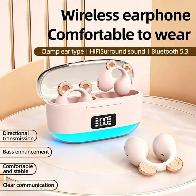 Alt view image 7 of 7 - Anivia Clipon OpenEar Wireless Bluetooth 5.3 Earbuds Sport Headphones with LED Digital Charging Case Non-In-Ear