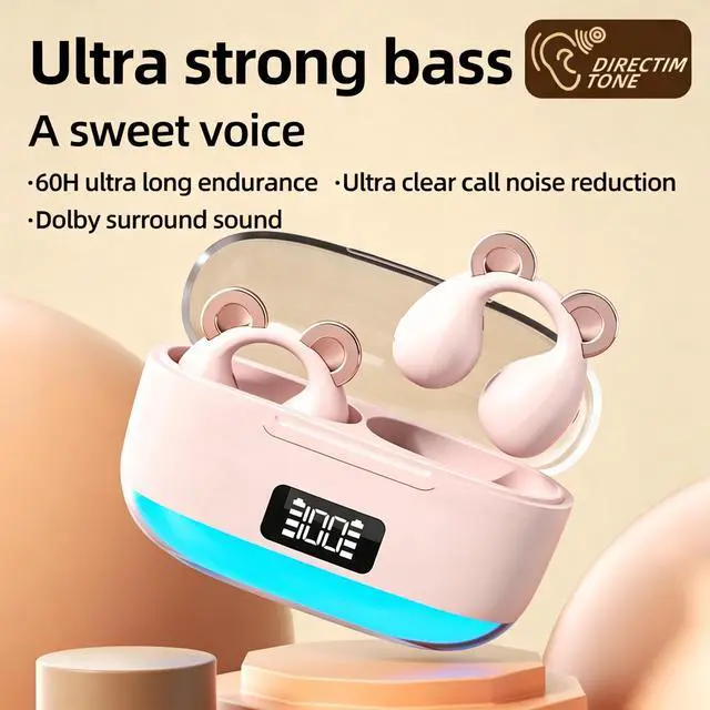 Alt view image 2 of 7 - Anivia Clipon OpenEar Wireless Bluetooth 5.3 Earbuds Sport Headphones with LED Digital Charging Case Non-In-Ear