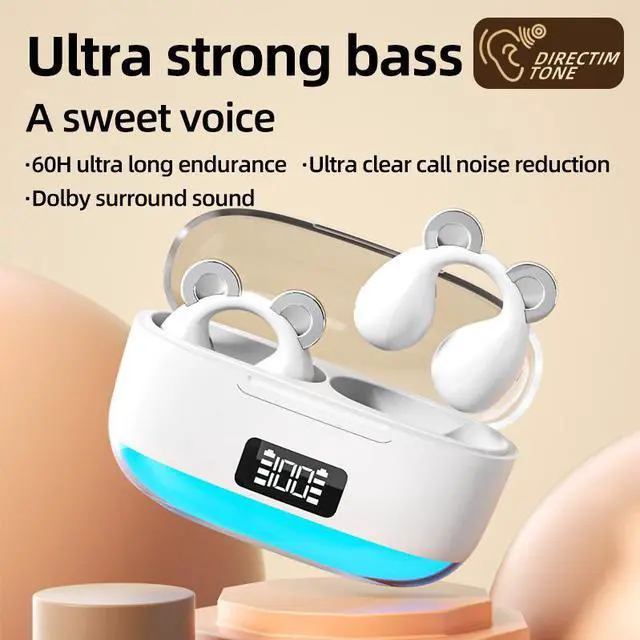 Alt view image 2 of 7 - Anivia Clipon OpenEar Wireless Bluetooth 5.3 Earbuds Sport Headphones with LED Digital Charging Case Non-In-Ear