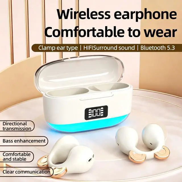 Alt view image 7 of 7 - Anivia Clipon OpenEar Wireless Bluetooth 5.3 Earbuds Sport Headphones with LED Digital Charging Case Non-In-Ear