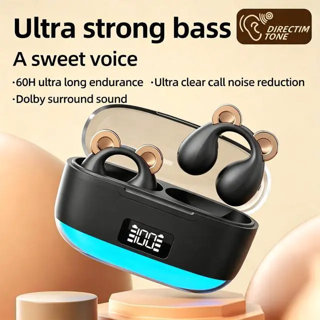 Alt view image 2 of 7 - Anivia Clipon OpenEar Wireless Bluetooth 5.3 Earbuds Sport Headphones with LED Digital Charging Case Non-In-Ear